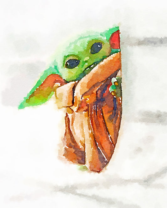 Disney Inspired - Grogu (Baby Yoda) Water Colour Print